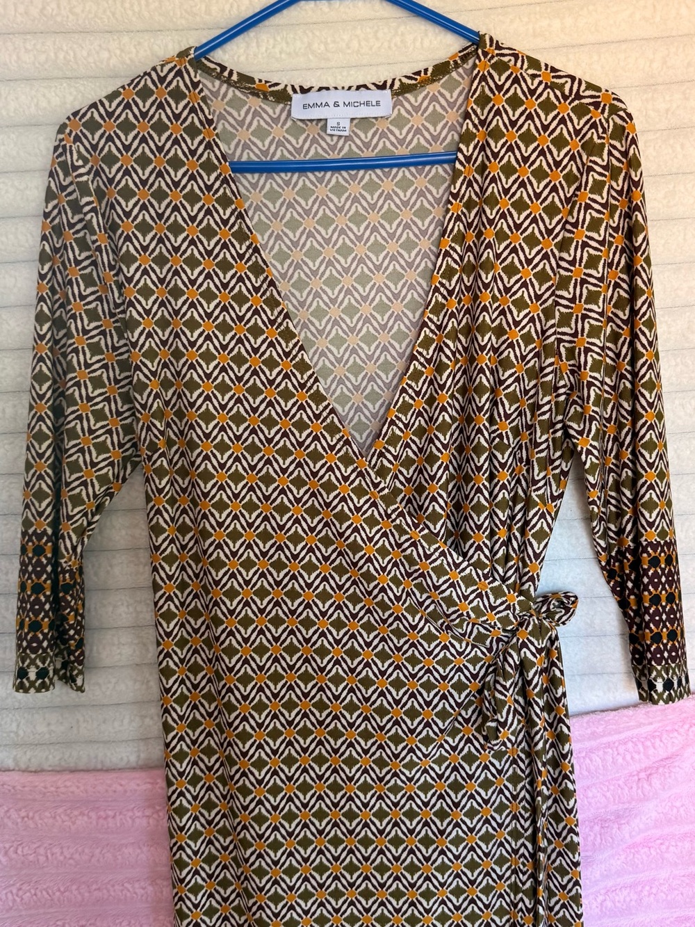 Emma & Michele Geometric Wrap Tunic in Brown, Mustard & Cream